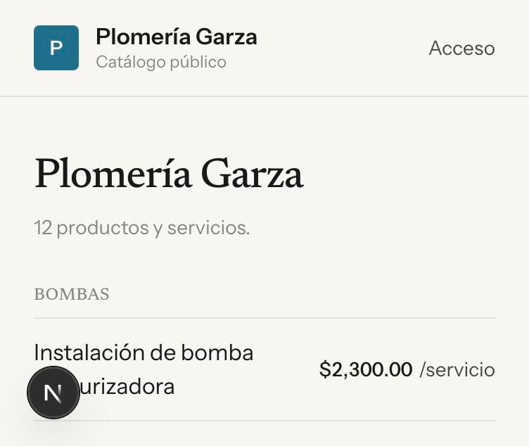 Catálogo público de servicios del módulo Servicios